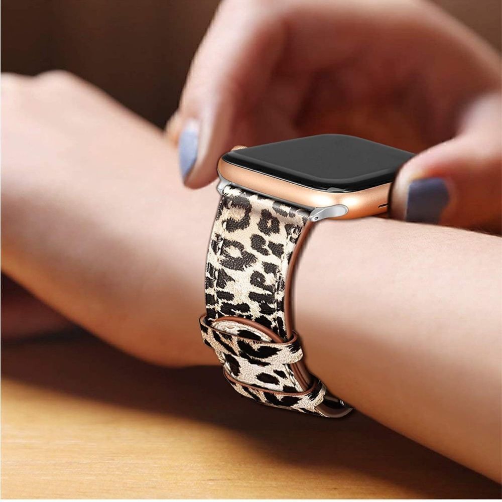 Leather Leopard Band Compatible with Apple Watch - Picture 3 of 5